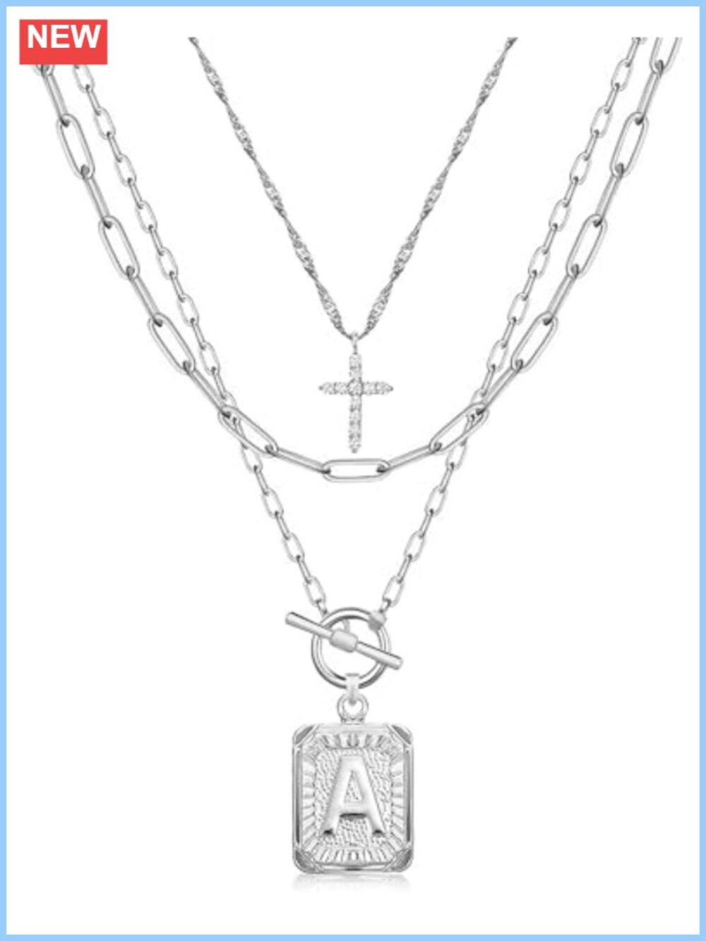 Layered Initial Necklaces for Women, 14K Gold Plated Brass Cross Pendant